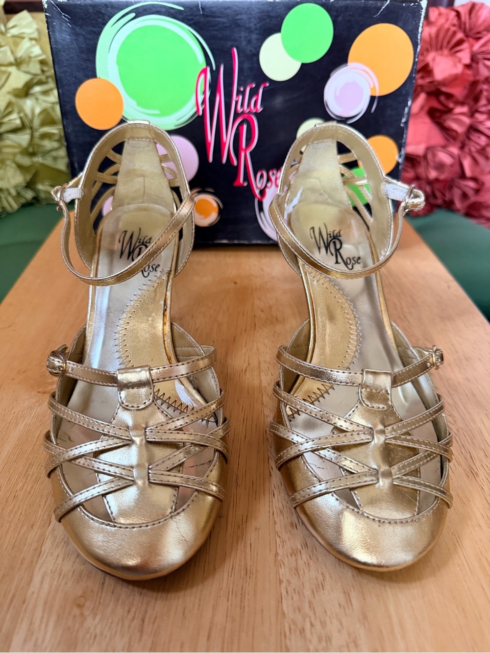 Wild Rose Metallic Gold Strappy Heels